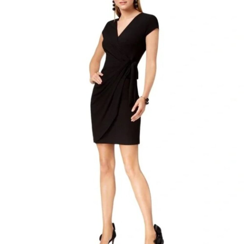 𝅺INC International Concepts Black Wrap Dress L Large